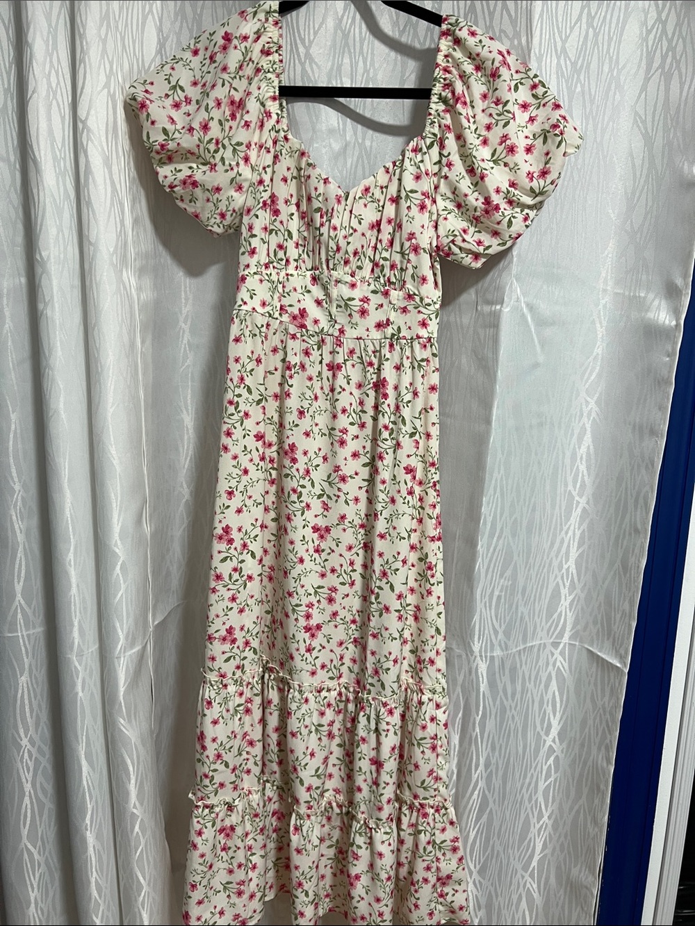 Inspired Hearts Cream Maxi Dress with Pink Floral Print